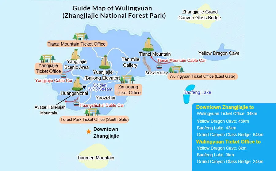 Map of Wulingyuan Scenic Area